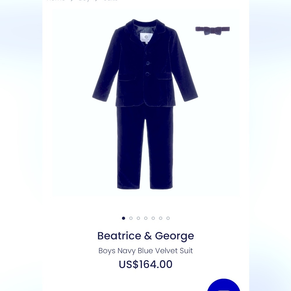 Beatrice and George Blue Velvet Suit